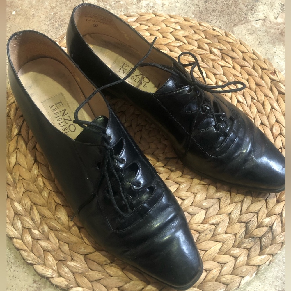 Vintage Enzo Angiolini womens Black Leather Lace-Up Dress Shoes
